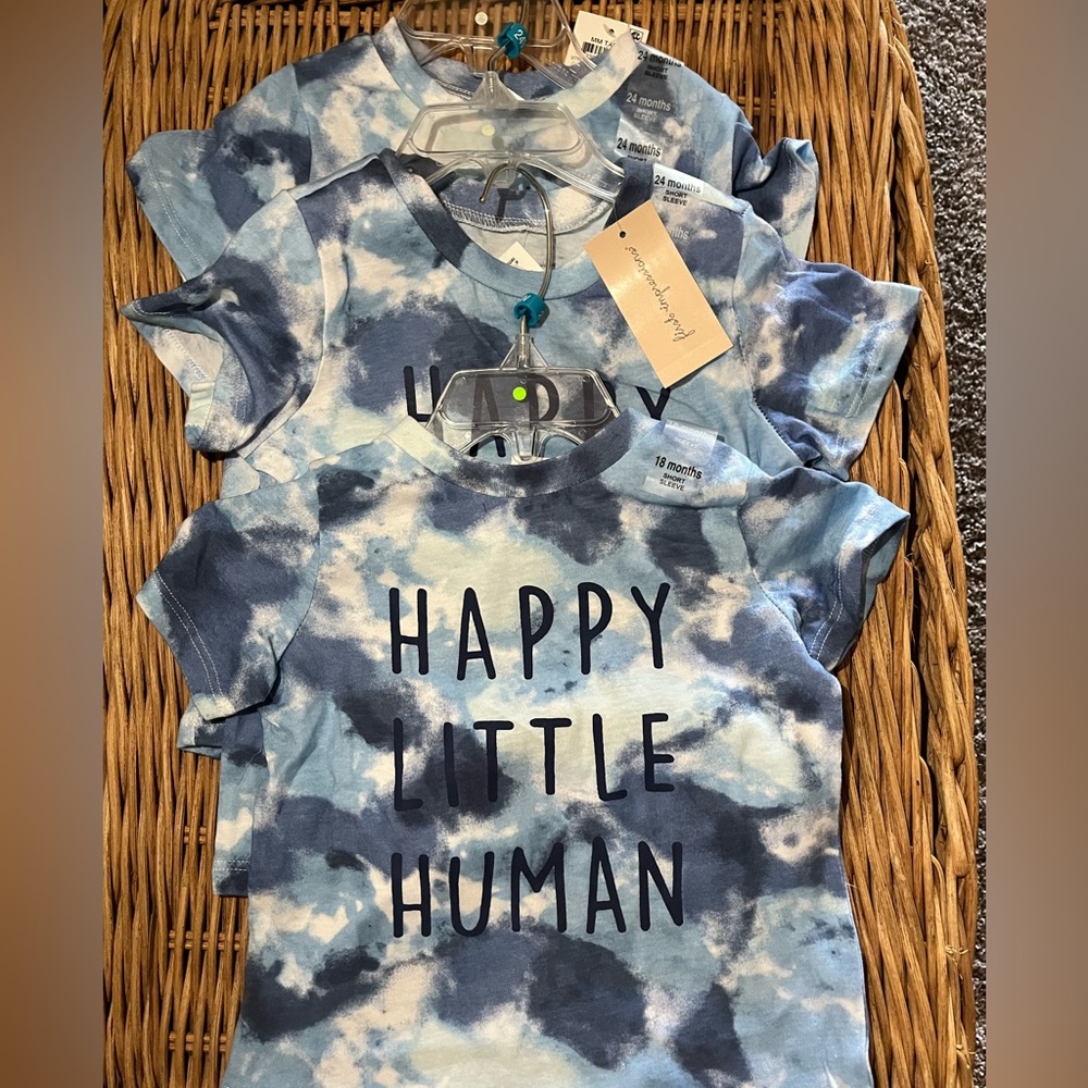 Triple-Threat Tuesday w/3 tees SIZE 24 mo (2) 18 mo (1) NWT “Happy Little Human”